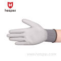 Hespax Anti-static Grey PU Palm Coated Safety Gloves